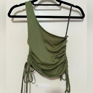 Forever21 Green One Shoulder Cinch Tie Crop Top